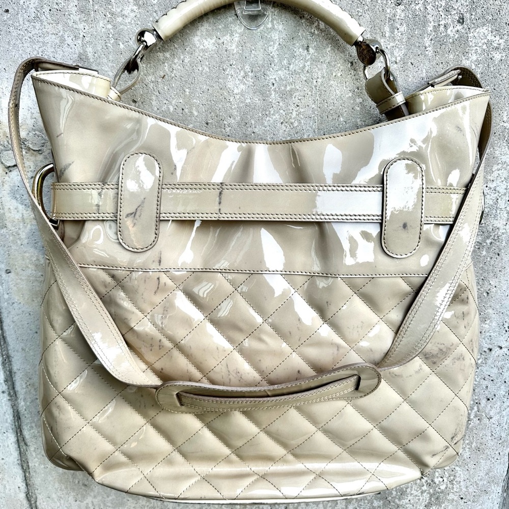 Burberry Bag Quilted Beacon Large Tote Patent Leather Satchel - Beige - Picture 5 of 7